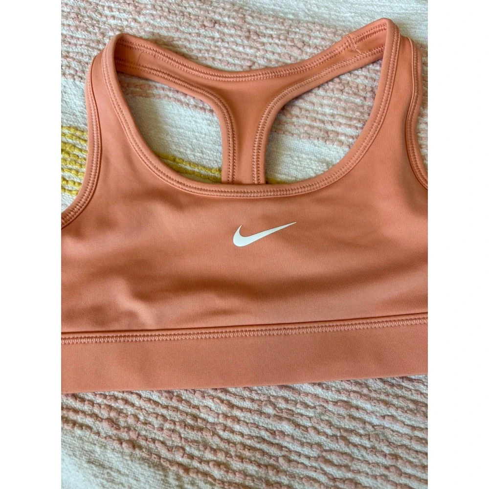 Nike‎ Girls Small Peach Coral Swoosh Dri-FIT Racerback Sports Bra Small NWOT